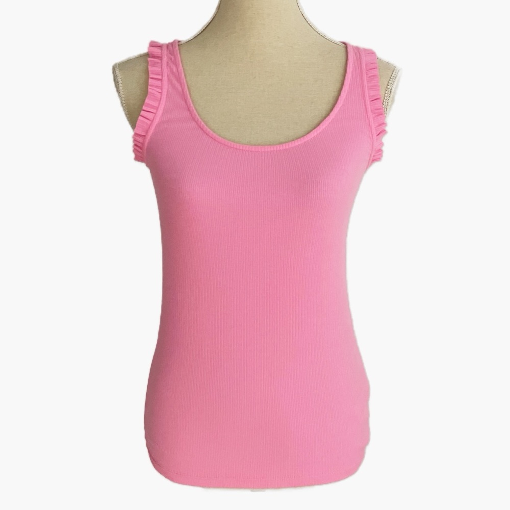 J. Crew Ribbed Ruffle Tank Top Size‎ XS Bubblegum Pink